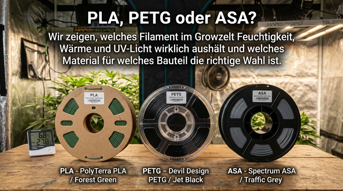 Welches Filament fürs Growzelt? PLA vs. PETG vs. ASA im Vergleich