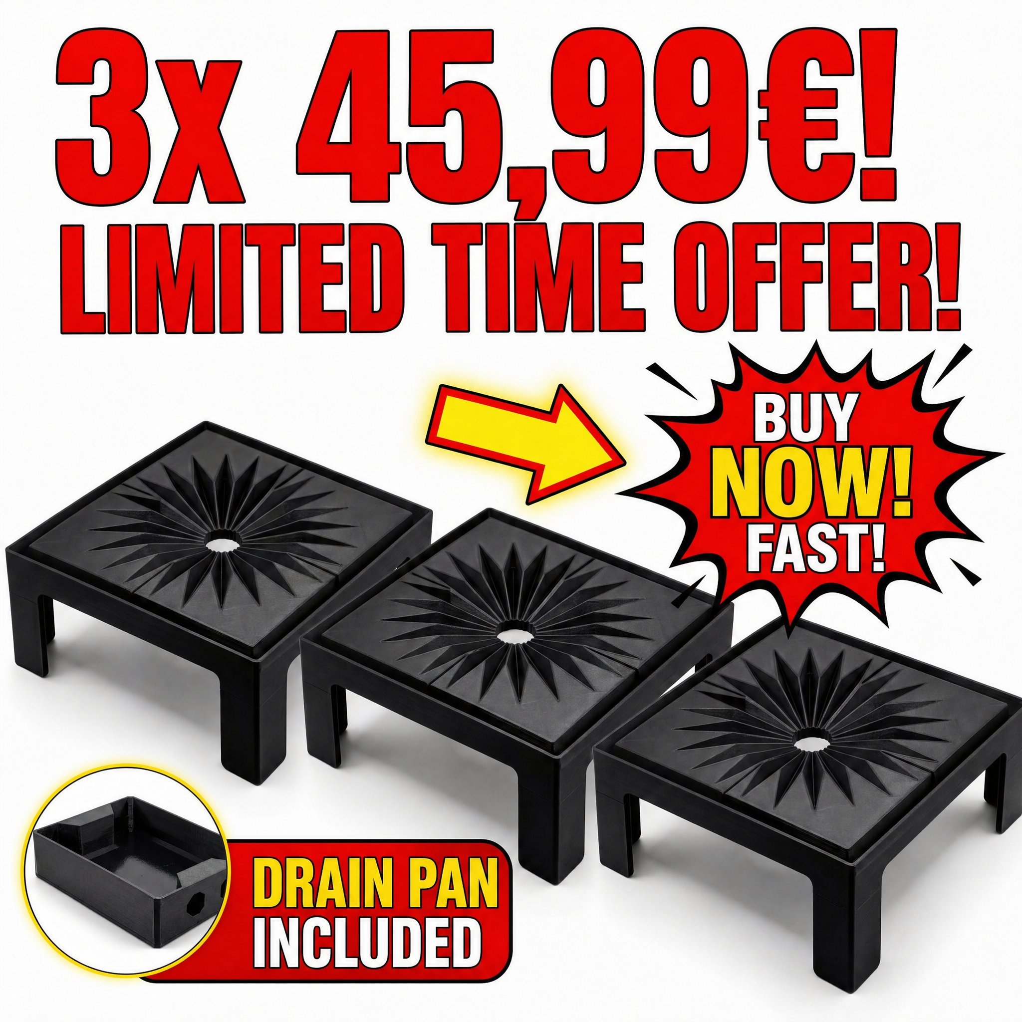3x DRAIN TRAY 24x24 | 3x DRAIN PAN